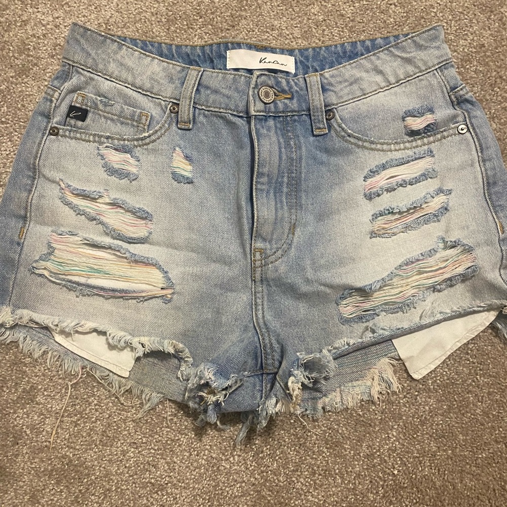 Distressed jean shorts